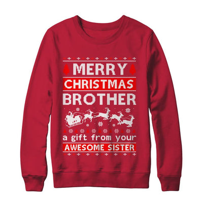 Merry Christmas Brother A Gift From Your Sister Sweater-T-Shirt & Sweatshirt-Crewneck Sweatshirt-Red