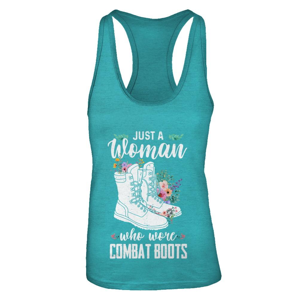 Just A Woman Who Wore Combat Boots Veteran-T-Shirt & Tank Top-Women's Ideal Racerback Tank-Tahiti Blue