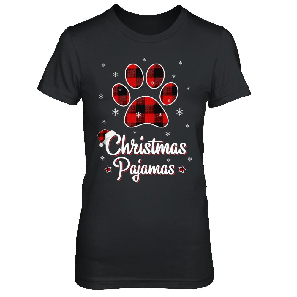 Buffalo Plaid Christmas Pajamas Dog Cat Hat Santa-T-Shirt & Sweatshirt-Women's T-Shirt-Black