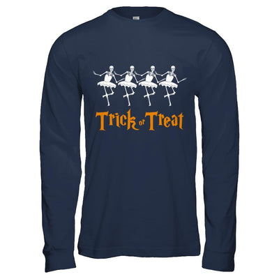 Trick Or Treat Ballet Skeleton Happy Halloween-T-Shirt & Hoodie-Long Sleeve T-Shirt-Navy