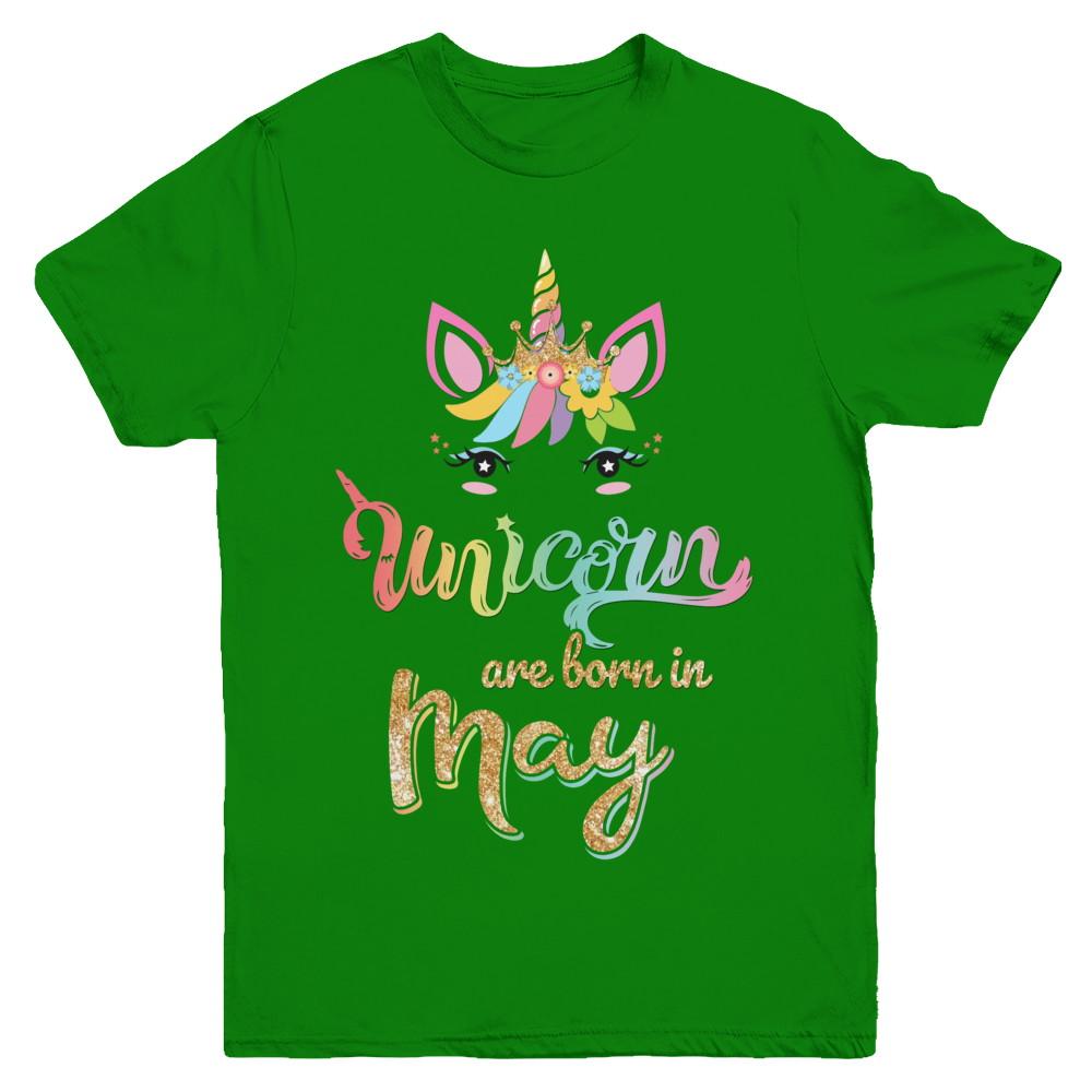 Cute Unicorns Are Born In May Birthday Gift Youth-Youth Shirt-Youth T-Shirt-Irish Green