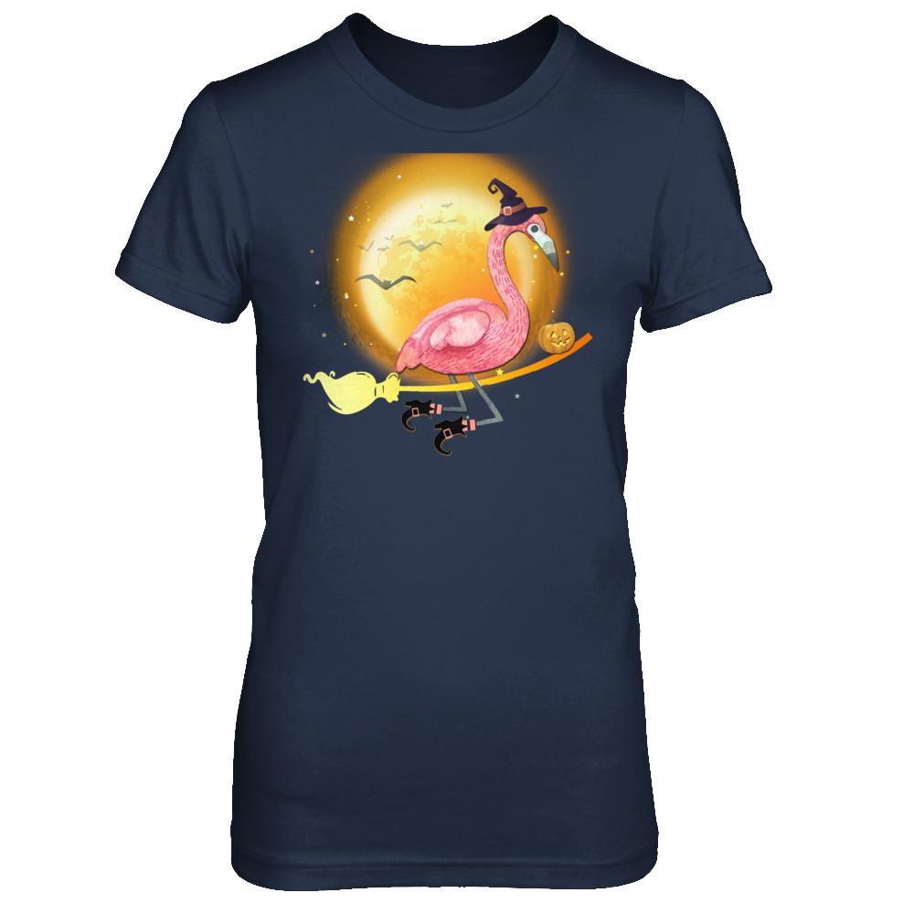 Funny Halloween Flamingo Witch Broom Scary-T-Shirt & Hoodie-Women's T-Shirt-Navy