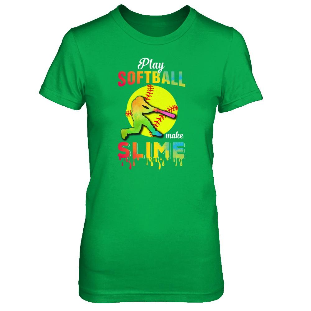 Play Softball Make Slime Watercolor For Girl Women-T-Shirt & Tank Top-Women's T-Shirt-Irish Green