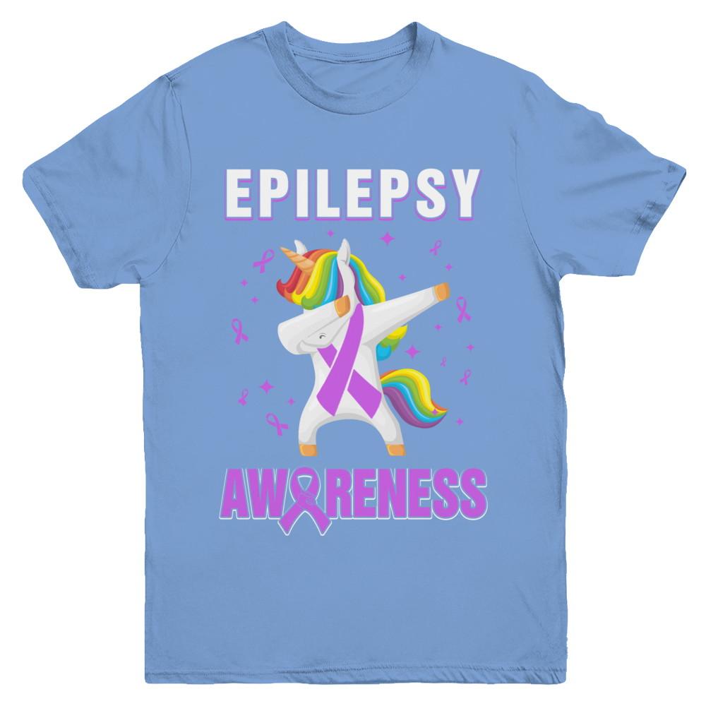 Inspirational Epilepsy Awareness Unicorn Support Youth-Youth Shirt-Youth T-Shirt-Carolina Blue
