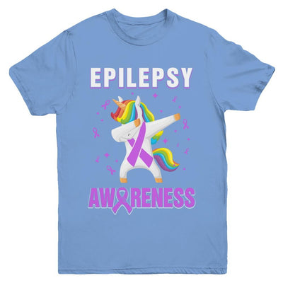Inspirational Epilepsy Awareness Unicorn Support Youth-Youth Shirt-Youth T-Shirt-Carolina Blue