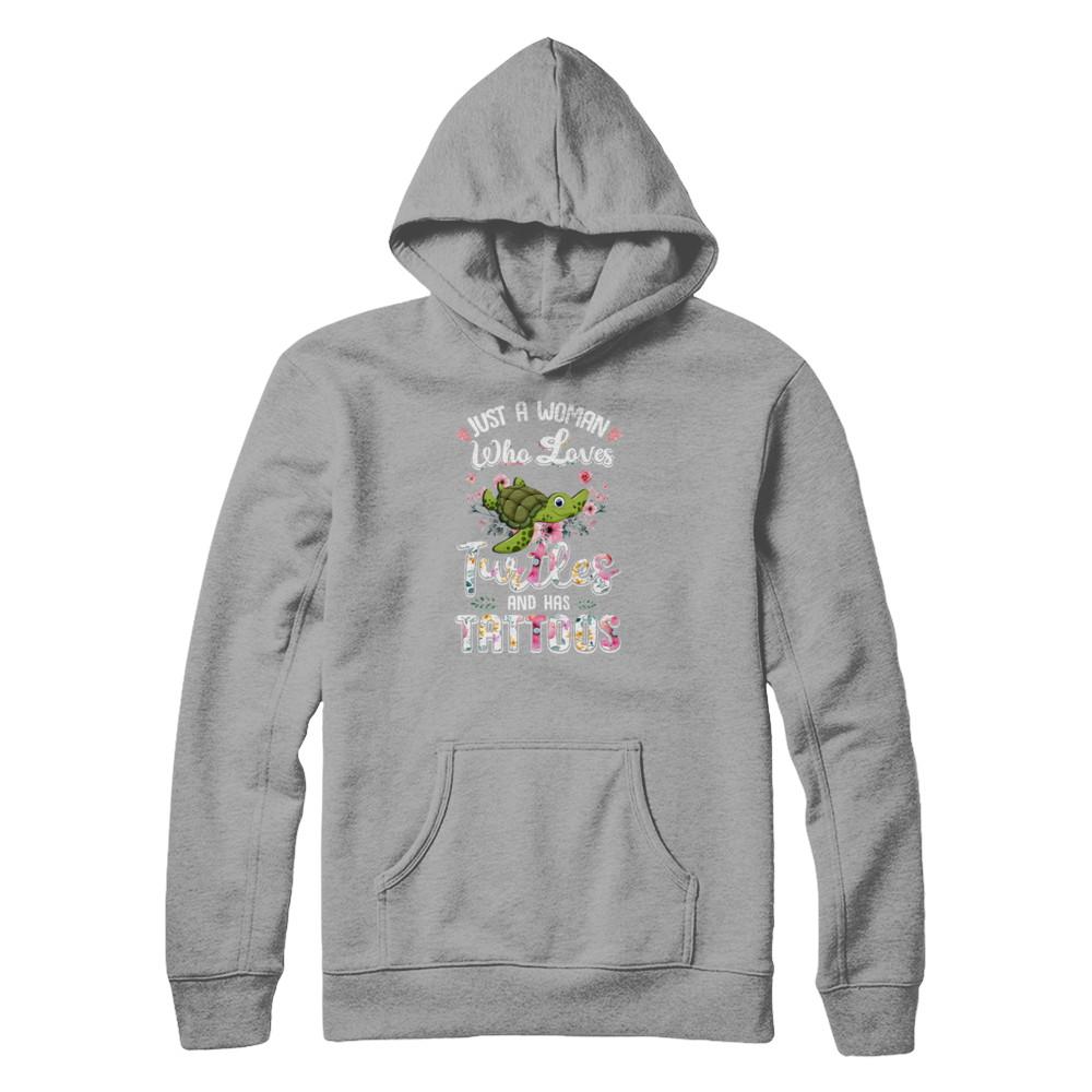 Just A Woman Who Loves Turtles And Has Tattoos-T-Shirt & Tank Top-Pullover Hoodie-Light Steel