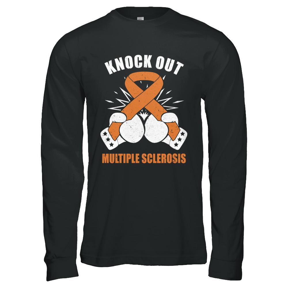 Boxing knock out Multiple Sclerosis Awareness Support-T-Shirt & Hoodie-Long Sleeve T-Shirt-Black