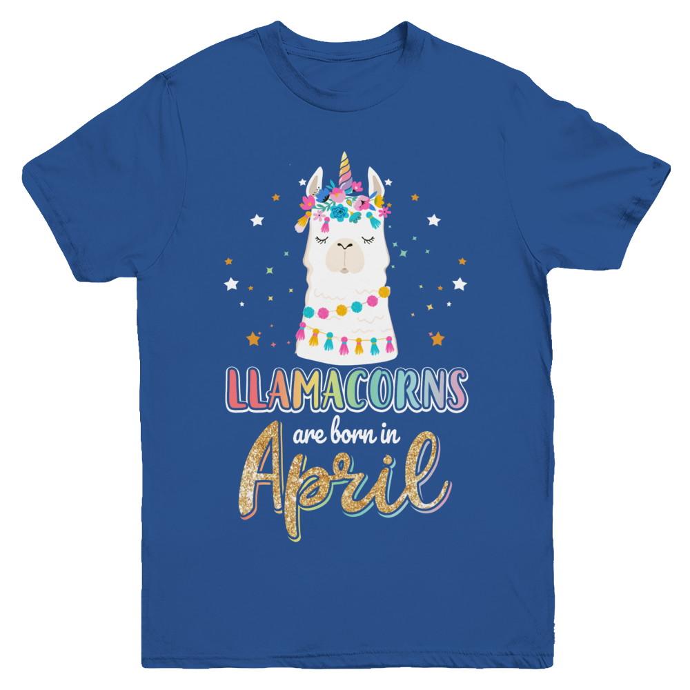 Llama Unicorn Llamacorns Born In April Birthday Gift Youth-Youth Shirt-Youth T-Shirt-Royal