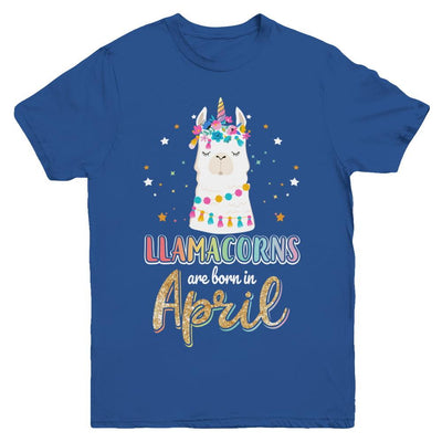 Llama Unicorn Llamacorns Born In April Birthday Gift Youth-Youth Shirt-Youth T-Shirt-Royal