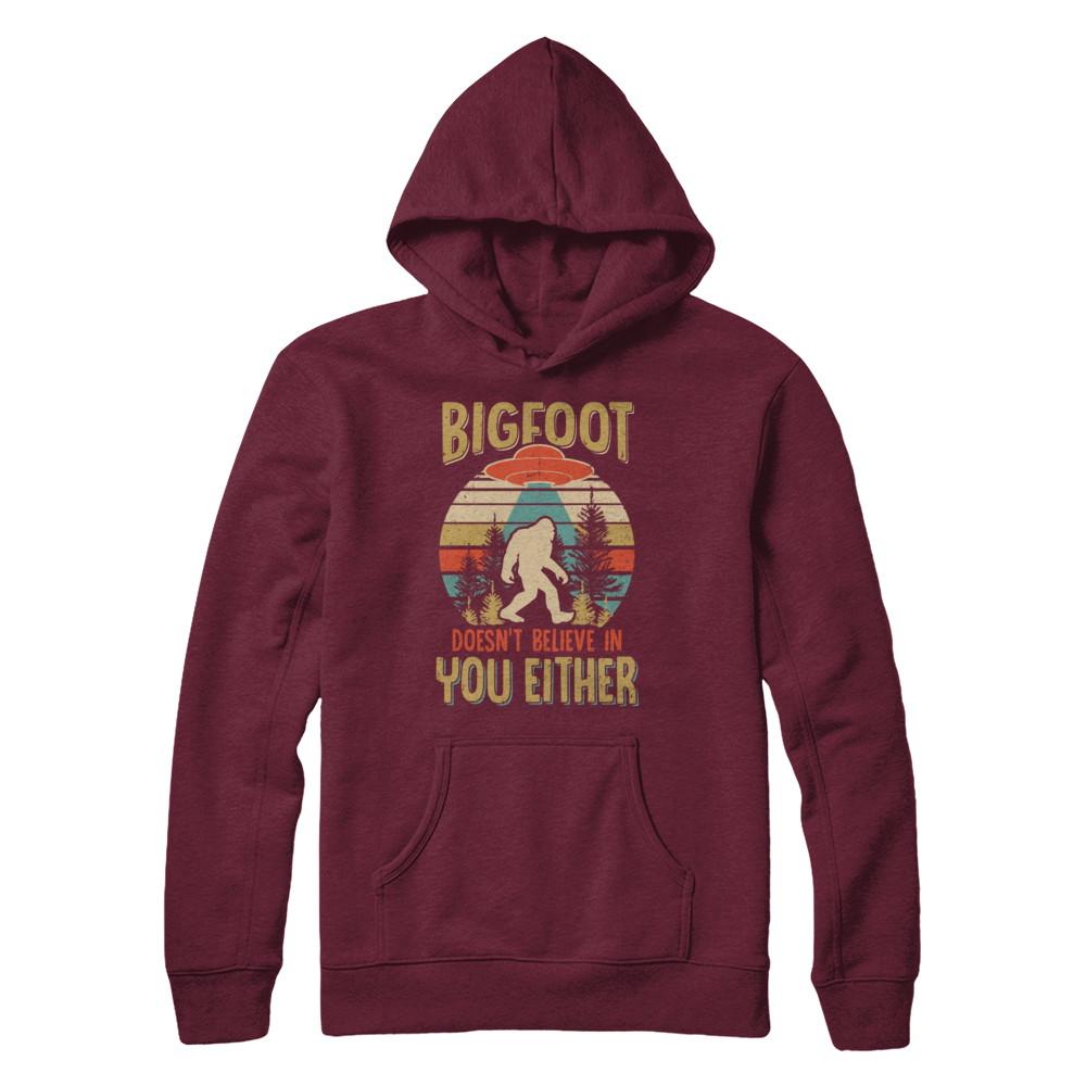 Retro Bigfoot Doesn't Believe In You Either UFO-T-Shirt & Hoodie-Pullover Hoodie-Maroon