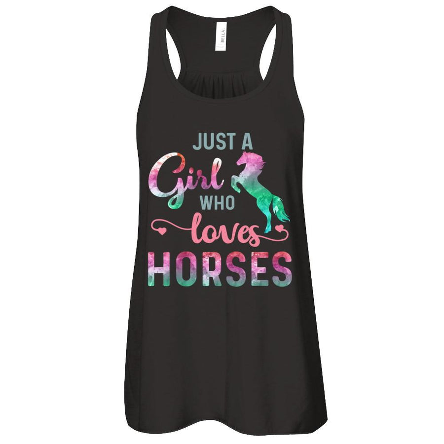 Just A Girl Who Loves Horses Horse Lover-T-Shirt & Tank Top-Women's Flowy Racerback Tank-Black