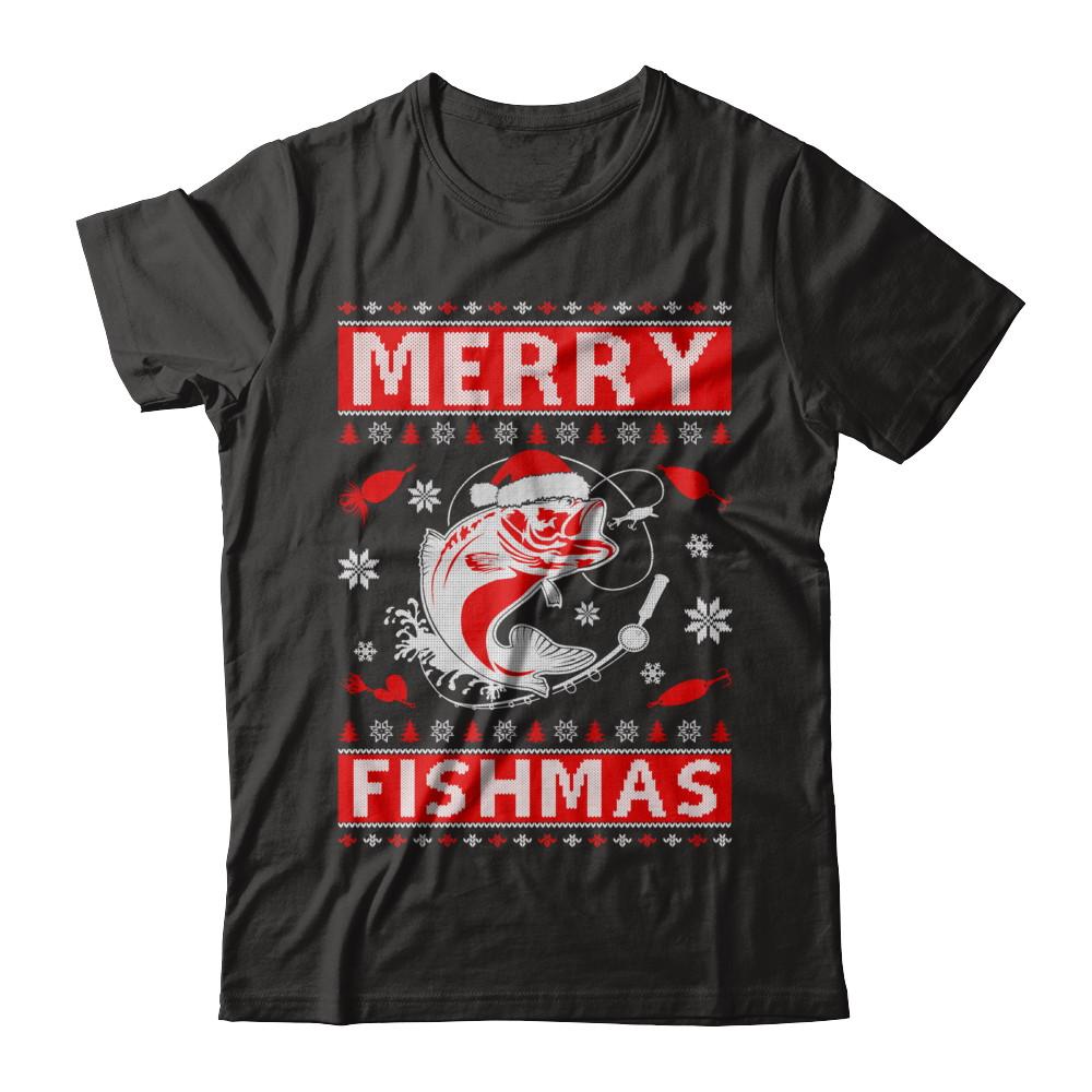 Merry Fishmas Fishing Fish Christmas Sweater-T-Shirt & Sweatshirt-Premium T-Shirt-Black