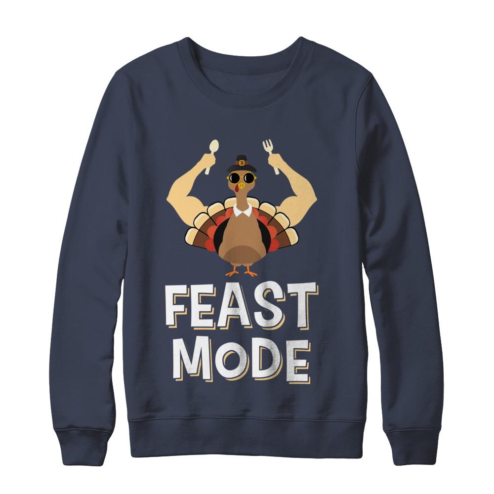 Feast Mode Food Funny Turkey Thanksgiving Day-T-Shirt & Sweatshirt-Crewneck Sweatshirt-Navy