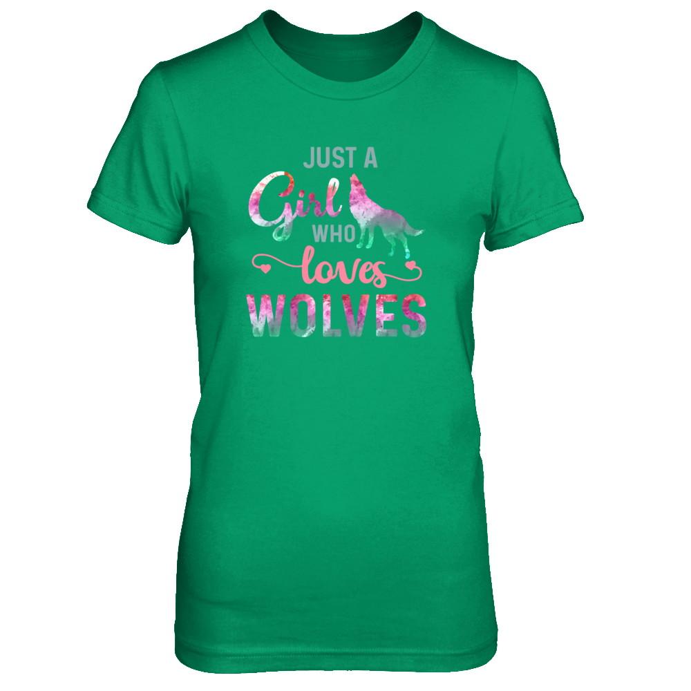 Just A Girl Who Loves Wolves Wolf Lover-T-Shirt & Tank Top-Women's T-Shirt-Irish Green