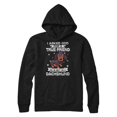 I Asked God For A True Friend So Sent Me Dachshund Dog-T-Shirt & Hoodie-Pullover Hoodie-Black