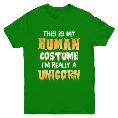 This Is My Human Costume Unicorn Halloween Youth-Youth Shirt-Youth T-Shirt-Irish Green