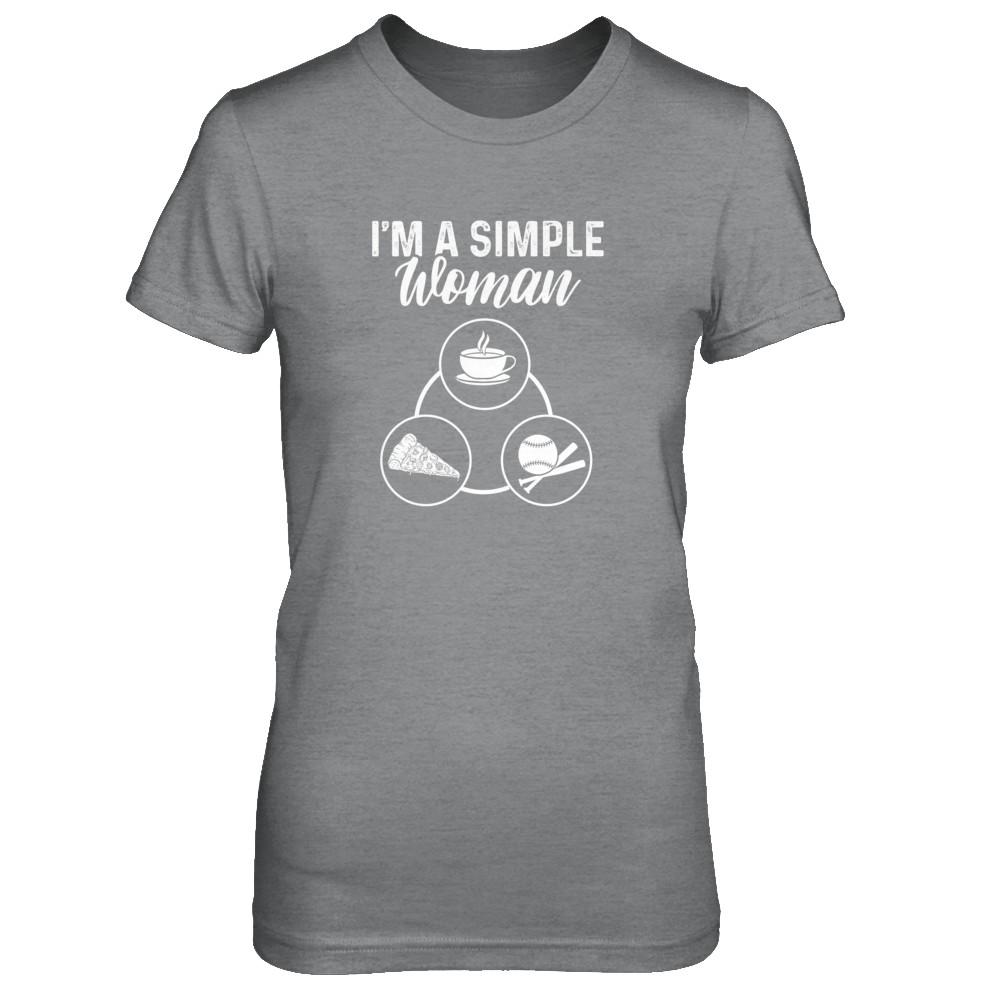 I'm A Simple Woman Coffee Pizza Softball-T-Shirt & Tank Top-Women's T-Shirt-Sport Grey