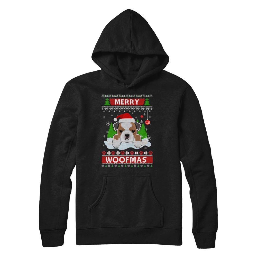 Bulldog Merry Woofmas Ugly Christmas Sweater-T-Shirt & Sweatshirt-Pullover Hoodie-Black