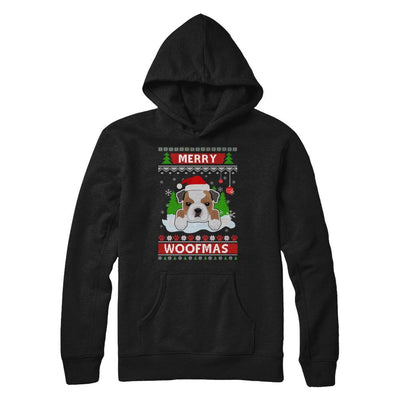 Bulldog Merry Woofmas Ugly Christmas Sweater-T-Shirt & Sweatshirt-Pullover Hoodie-Black