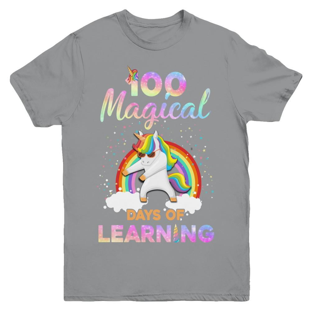 100 Magical Days of Learning Flossing Unicorn Youth-Youth Shirt-Youth T-Shirt-Sport Grey