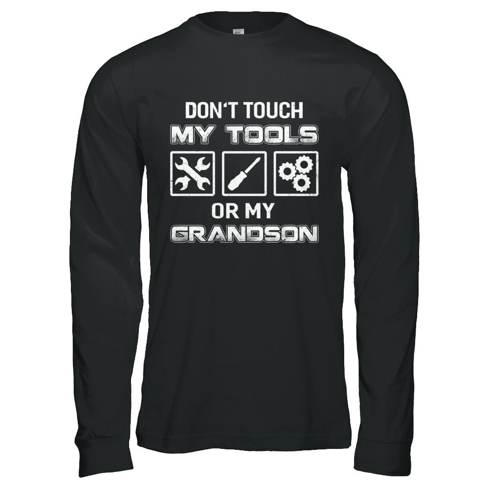 Don't Touch My Tools Or My Grandson Funny Mechanic-T-Shirt & Hoodie-Long Sleeve T-Shirt-Black
