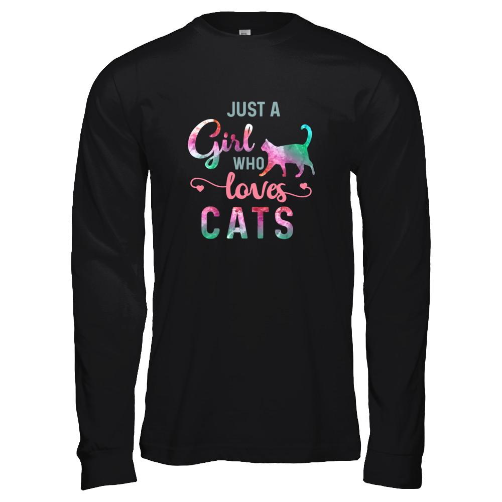 Just A Girl Who Loves Cats Cat Lover-T-Shirt & Tank Top-Long Sleeve T-Shirt-Black