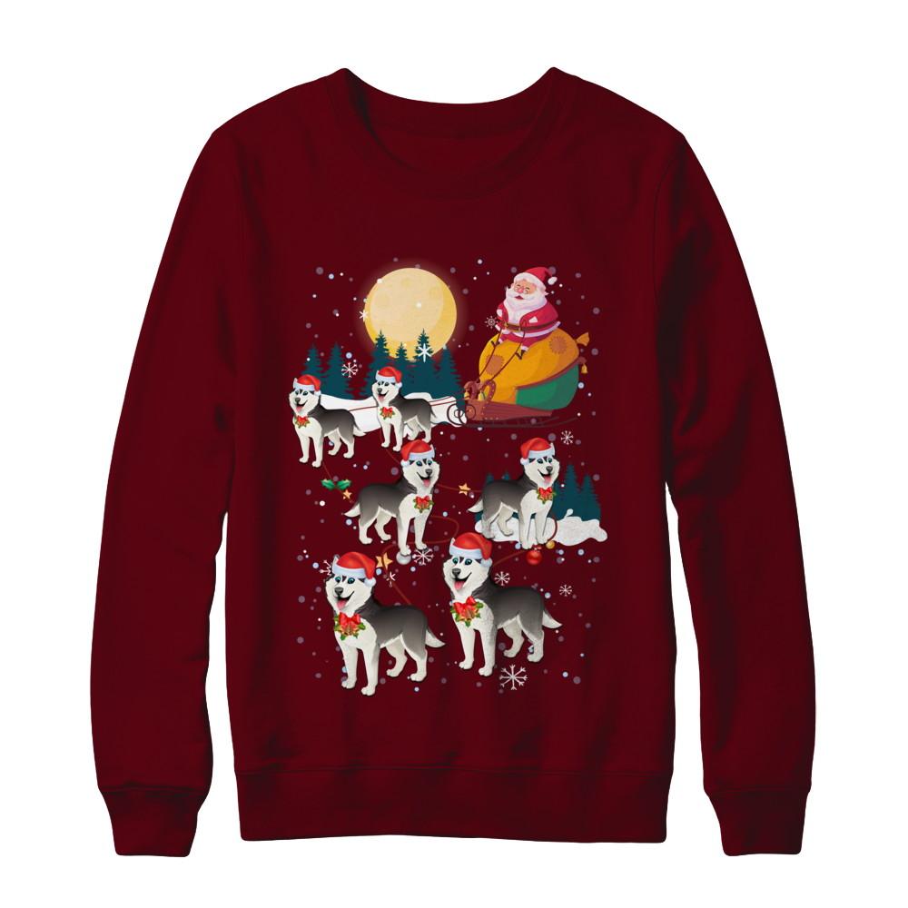 Dog Reindeer Siberian Husky Christmas Gift-T-Shirt & Sweatshirt-Crewneck Sweatshirt-Maroon