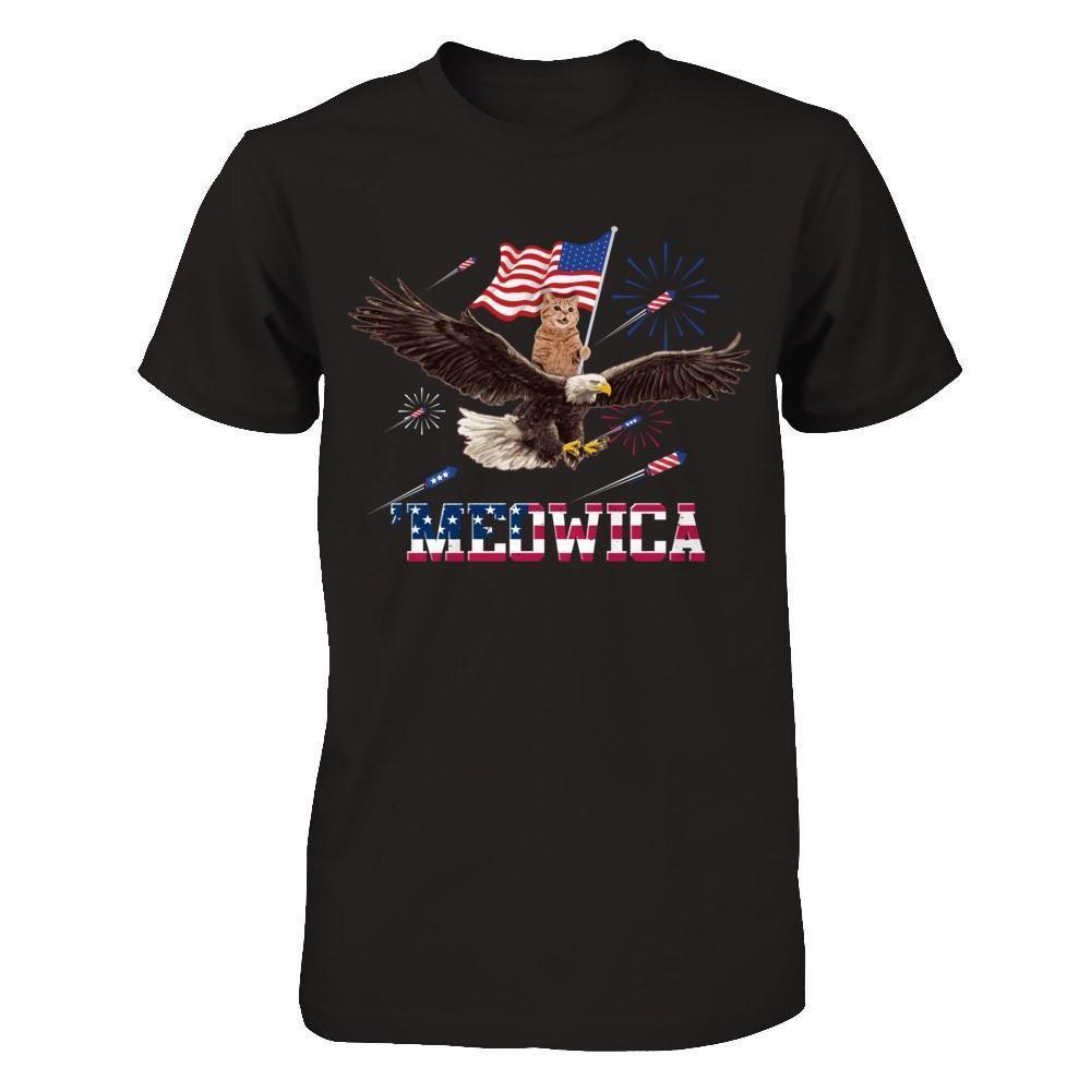 Meowica July 4Th Funny Cat On Eagle Independence Day-T-Shirt & Hoodie-Premium T-Shirt-Black