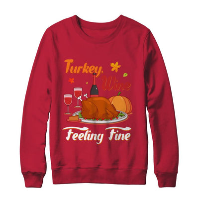 Turkey Wine Feeling Fine Funny Thanksgiving-T-Shirt & Sweatshirt-Crewneck Sweatshirt-Red