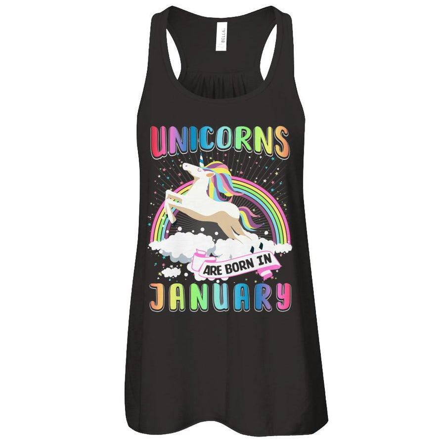 Unicorns Are Born In January Colorful Fun Birthday-T-Shirt & Tank Top-Women's Flowy Racerback Tank-Black
