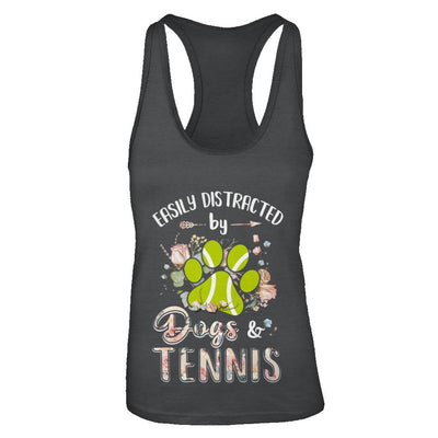 Easily Distracted By Dogs And Tennis-T-Shirt & Tank Top-Women's Ideal Racerback Tank-Black