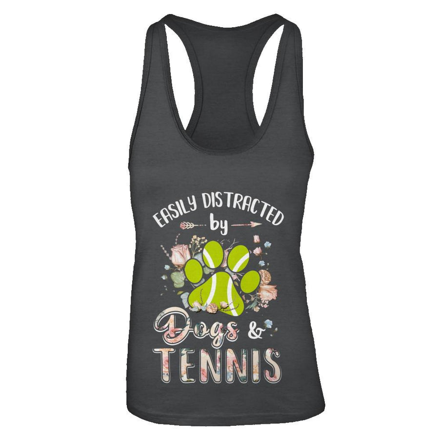 Easily Distracted By Dogs And Tennis-T-Shirt & Tank Top-Women's Ideal Racerback Tank-Black