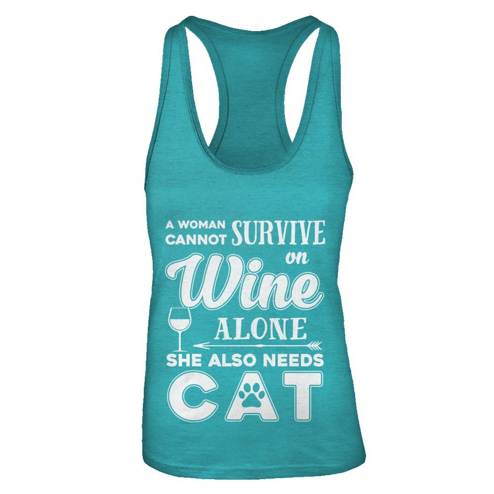 A Woman Cannot Survive On Wine Alone Need Dog-T-Shirt & Tank Top-Women's Ideal Racerback Tank-Tahiti Blue