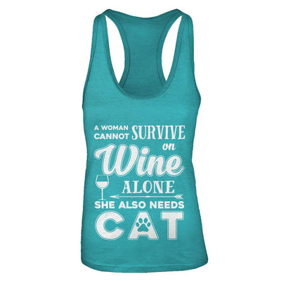 A Woman Cannot Survive On Wine Alone Need Dog-T-Shirt & Tank Top-Women's Ideal Racerback Tank-Tahiti Blue