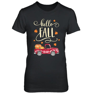 Vintage Hello Fall Pickup Pumpkin Patch Leaves-T-Shirt & Hoodie-Women's T-Shirt-Black