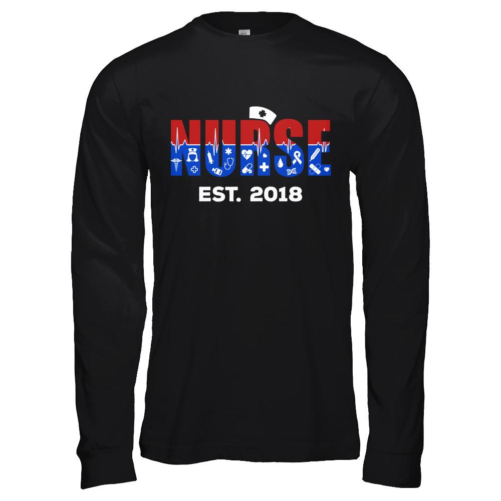 Nurses Est 2018 Graduation-T-Shirt & Hoodie-Long Sleeve T-Shirt-Black