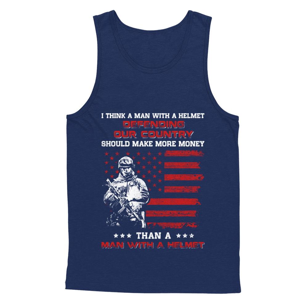 Veteran I Think A Man With A Helmet Defending Our Country-T-Shirt & Hoodie-Unisex Tank-Navy