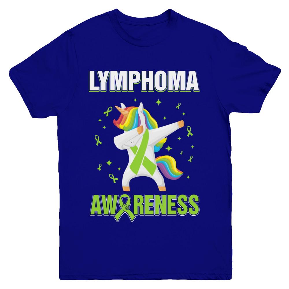 Inspirational Lymphoma Awareness Unicorn Support Youth-Youth Shirt-Youth T-Shirt-Navy