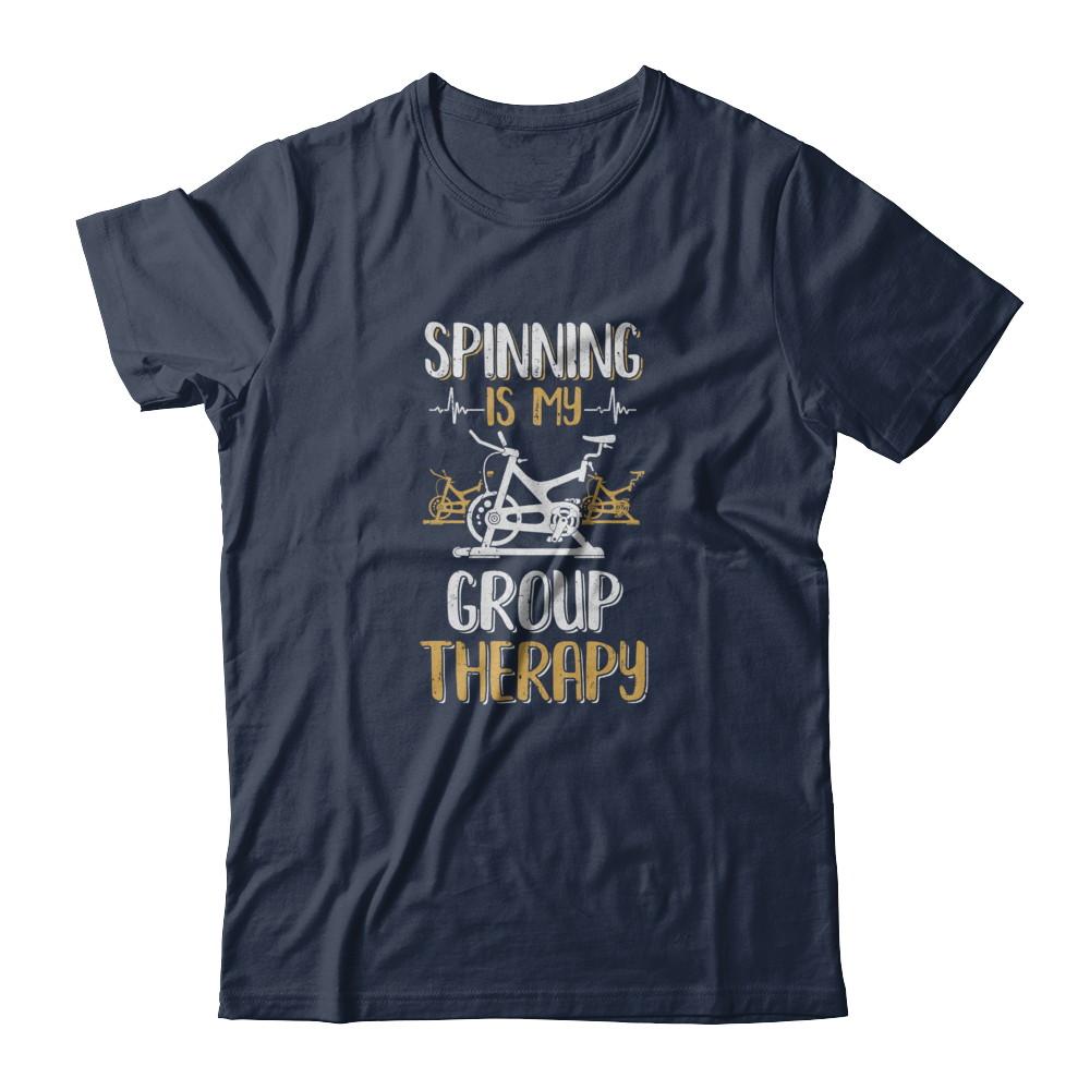 Fitness Gym Mom Spinning Is My Group Therapy-T-Shirt & Tank Top-Classic T-Shirt-Navy
