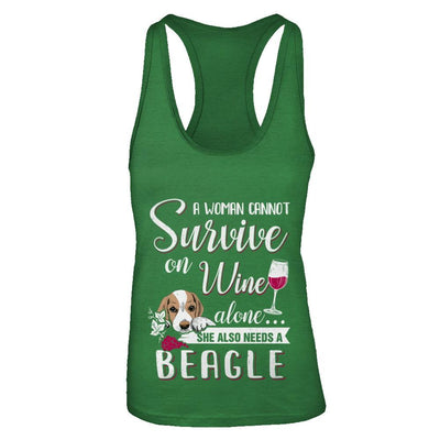 A Woman Can't Survive On Wine Alone Beagle Dog-T-Shirt & Tank Top-Women's Ideal Racerback Tank-Kelly Green
