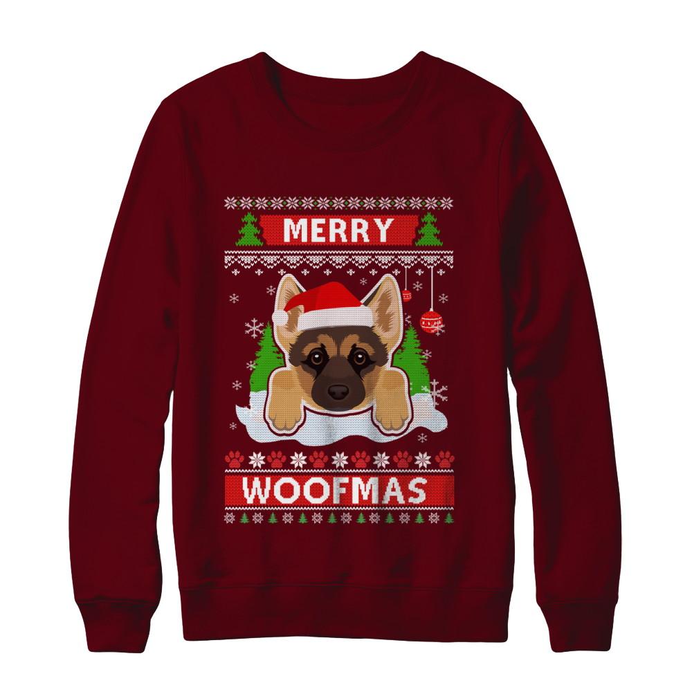 German Shepherd Merry Woofmas Ugly Christmas Sweater-T-Shirt & Sweatshirt-Crewneck Sweatshirt-Maroon