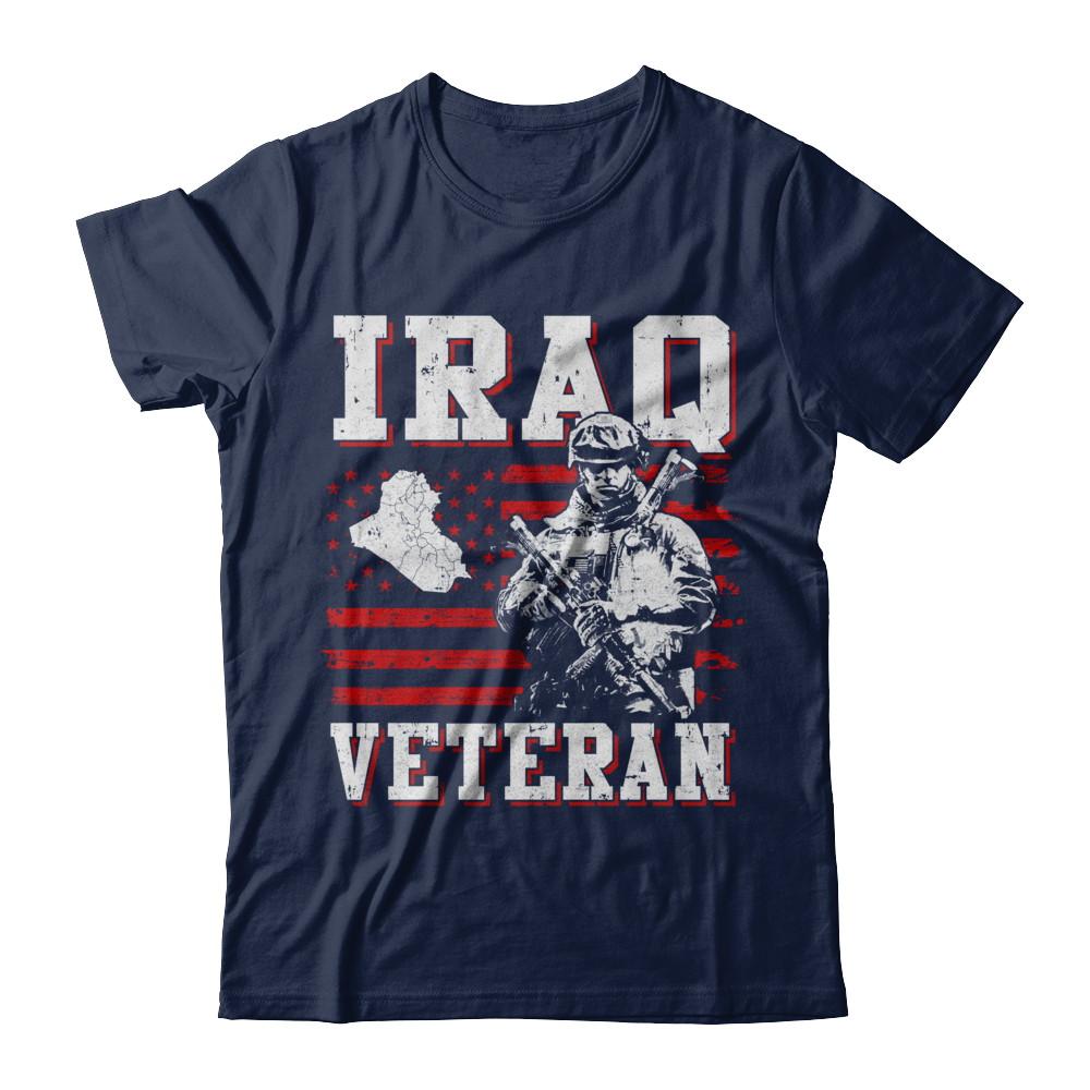 Iraq Veteran America Flag Distressed Vintage-T-Shirt & Hoodie-Classic T-Shirt-Navy