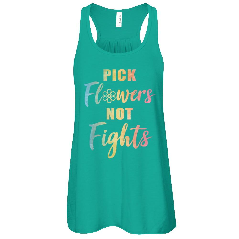 Pick Flowers Not Fights-T-Shirt & Tank Top-Women's Flowy Racerback Tank-Kelly