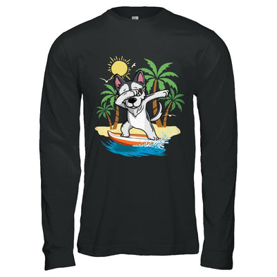Summer Vacation Dabbing Husky Surfing Surfboard Gift-T-Shirt & Hoodie-Long Sleeve T-Shirt-Black