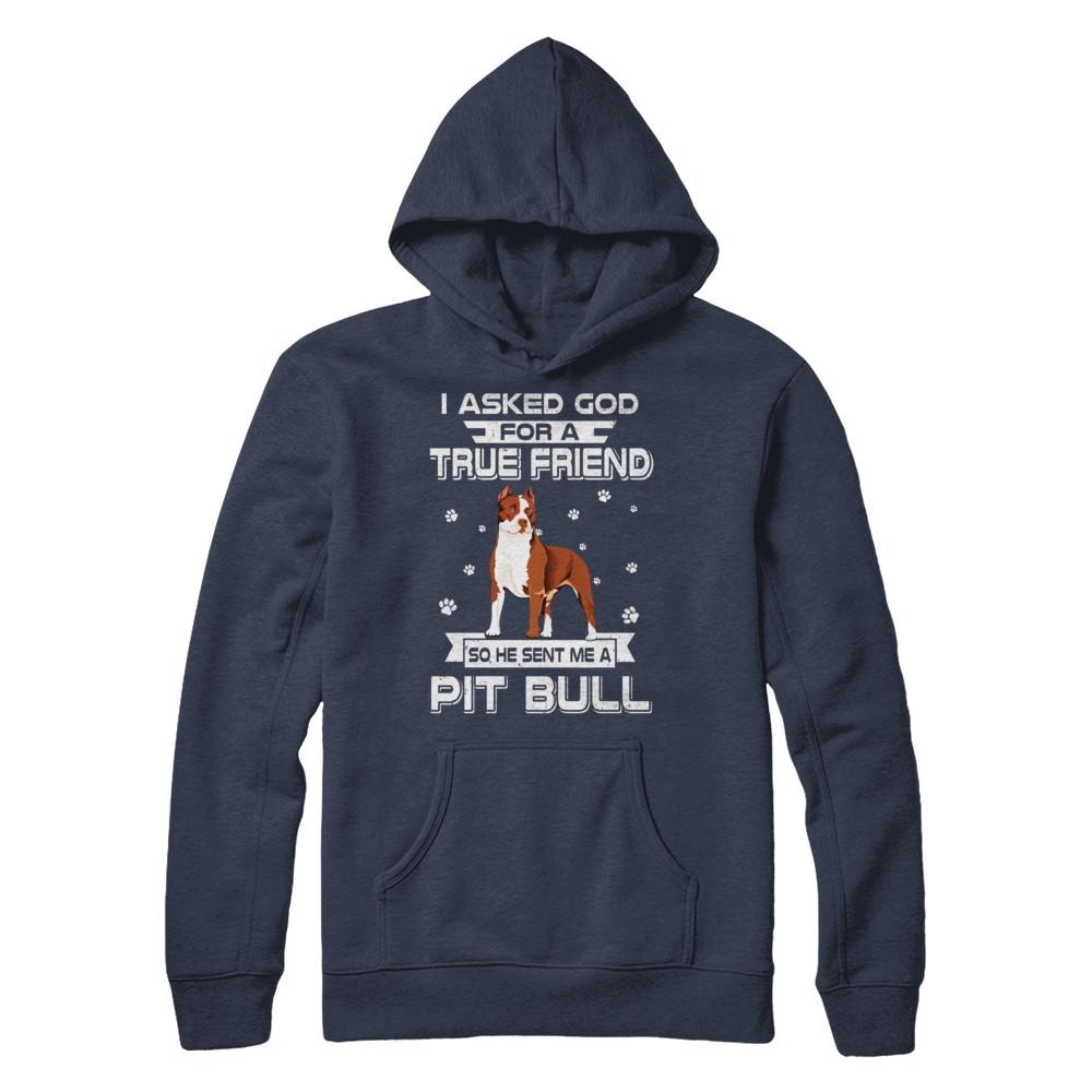 I Asked God For A True Friend So Sent Me Pitbull Dog-T-Shirt & Hoodie-Pullover Hoodie-Navy