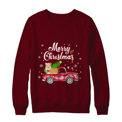 Corgi Retriever Rides Red Truck Christmas Pajama-T-Shirt & Sweatshirt-Crewneck Sweatshirt-Maroon