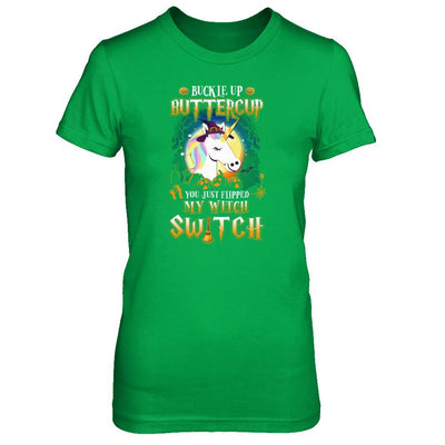 Buckle Up Buttercup Halloween Witch Unicorn Costume-T-Shirt & Tank Top-Women's T-Shirt-Irish Green