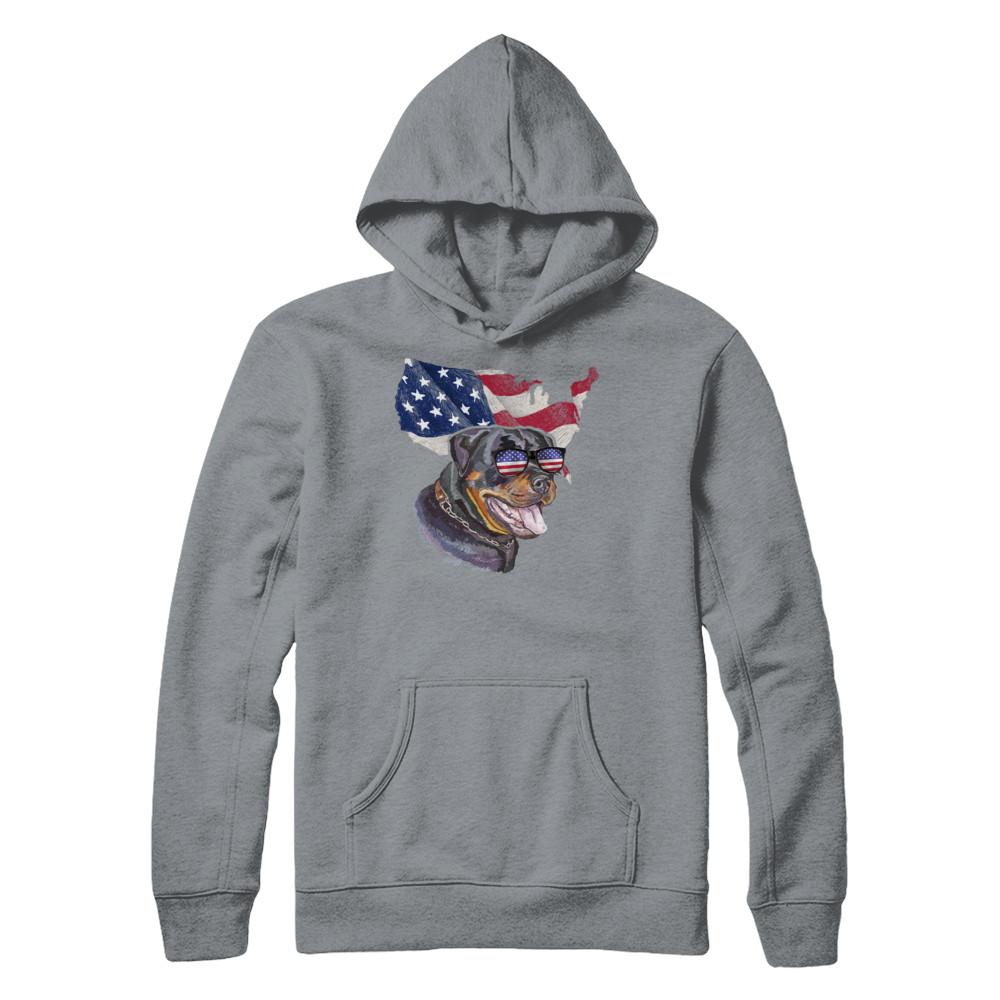 Funny Patriot Rottweiler Dog 4Th Of July American Flag-T-Shirt & Hoodie-Pullover Hoodie-Light Steel