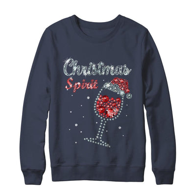 Diamond Christmas Spirit Santa Hat Wine Glass-T-Shirt & Sweatshirt-Crewneck Sweatshirt-Navy