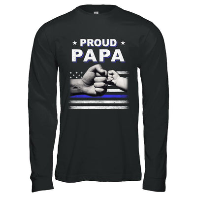 Proud Papa Police Thin Blue Line Flag Fathers Day-T-Shirt & Hoodie-Long Sleeve T-Shirt-Black